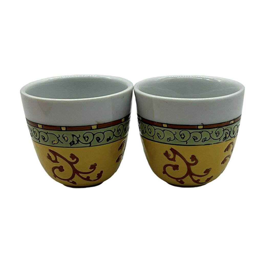 Pier 1 Tea Cup Sake Bohemian Yellow Green Red White Set of 2 4 ounce